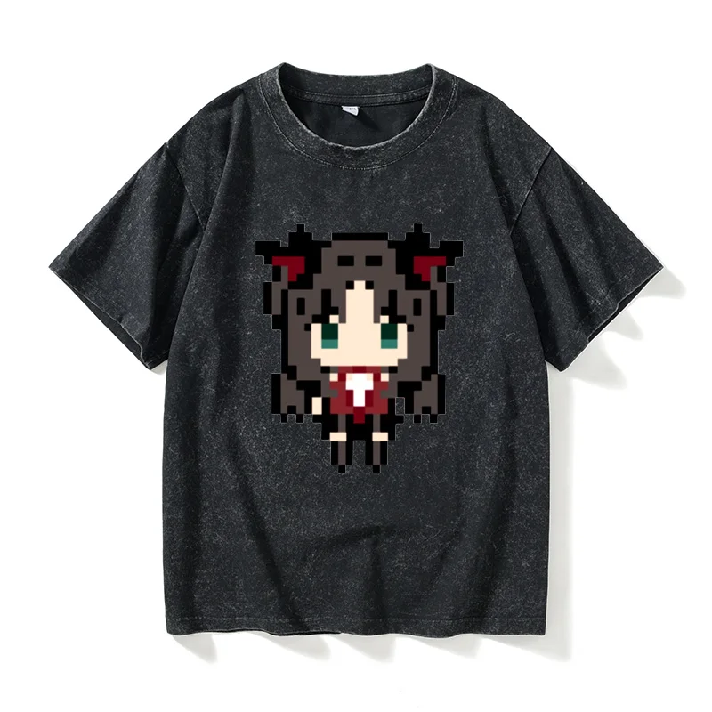 

Fate Stay Night Casual Short Sleeve T-Shirt for Women Retro Pixel Animation Design Comfortable Cotton Summer Leisure Clothes