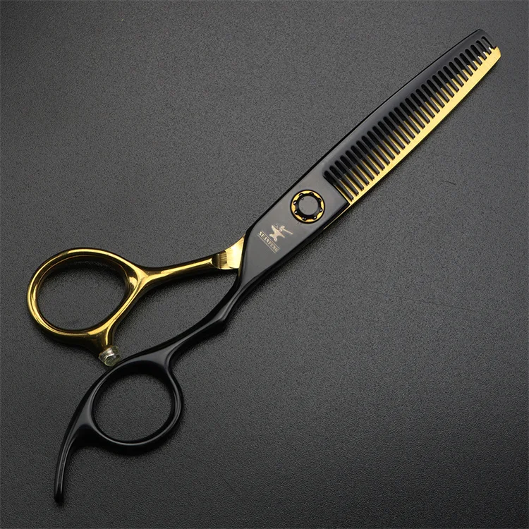 XUANFENG 6 inch bearing screws, black and gold hair scissors, 440C steel hairdresser cutting scissors and thinning scissors