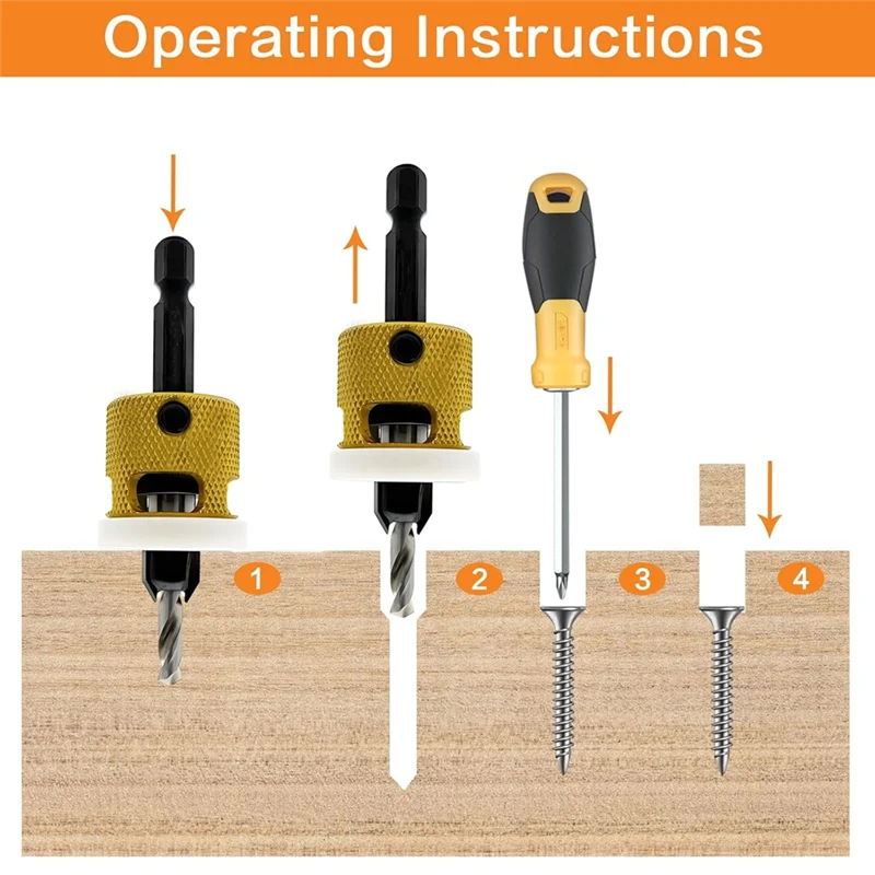

A43F-Hex Shank Countersink Drill Bit Set,1/8In 9/64In 5/32In Woodworking Countersink Drill Bits+Adjustable Bit Depth Stop