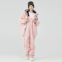 2024 Luxury Ski Suit for Men Women Windproof Waterproof Skiing and Snowboarding Jacket Strap Pants Set Female Snow Costumes Wear