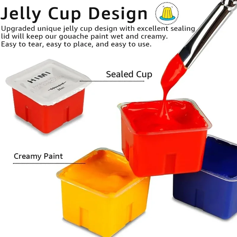 Miya HIMI Set di colori a guazzo, 18/24 colori x 30ml con una tavolozza in una custodia portatile Jelly Cup Design Non tossico per i professionisti