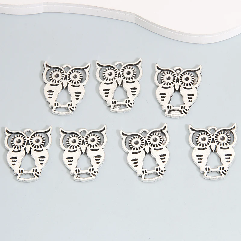 20pcs Cute Owl Charms Smart Animals Hollow Metal Silver Color Pendants For Necklace Making DIY Handmade Jewelry Findings