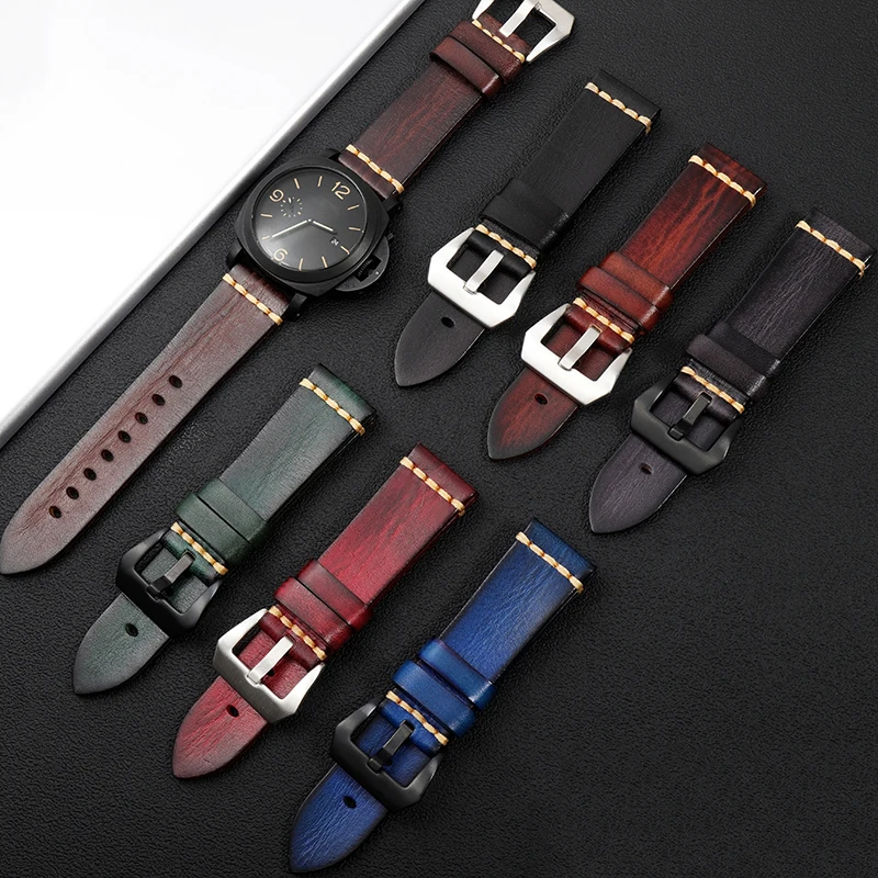 20mm 22mm 24mm Handmade Leather Watch Strap for the Panerai Tudor Rudder Biwan Bronze Breitling Italian Cowhide Watch Band