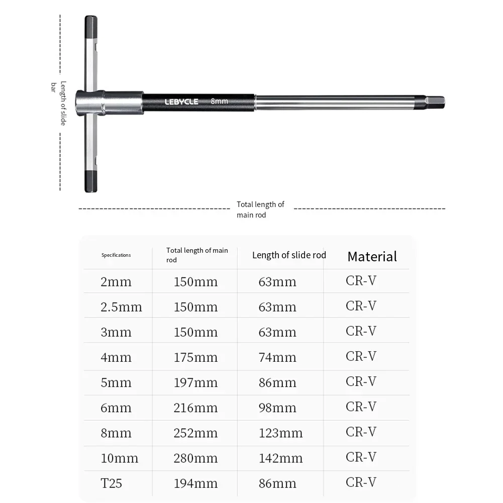 2/2.5/3/4/5/6/8/10mm/T25 Torx Screwdriver Bike T-Handle Hex Wrench Spanner T-shaped Extended T-Socket Wrench 3-Way Repair Tools