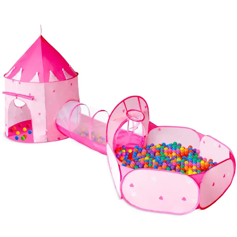 Túnel portátil Crawling Playhouse para crianças, Tent House, Play Toy, Ocean Ball Pool, Pit, bebê, interior, ao ar livre, 3 em 1