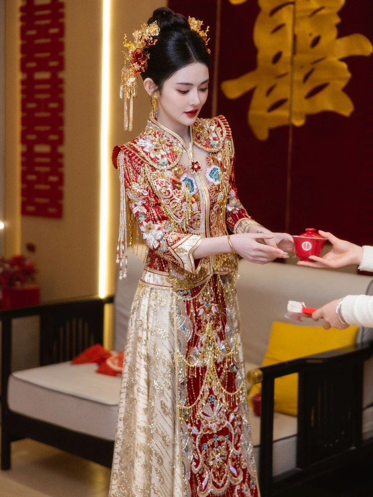 

Xiuhe Clothing Wedding Clothes 2025 New Bridal Chinese Style High Sense Bride Outfit Heavy Industry Dress Summer