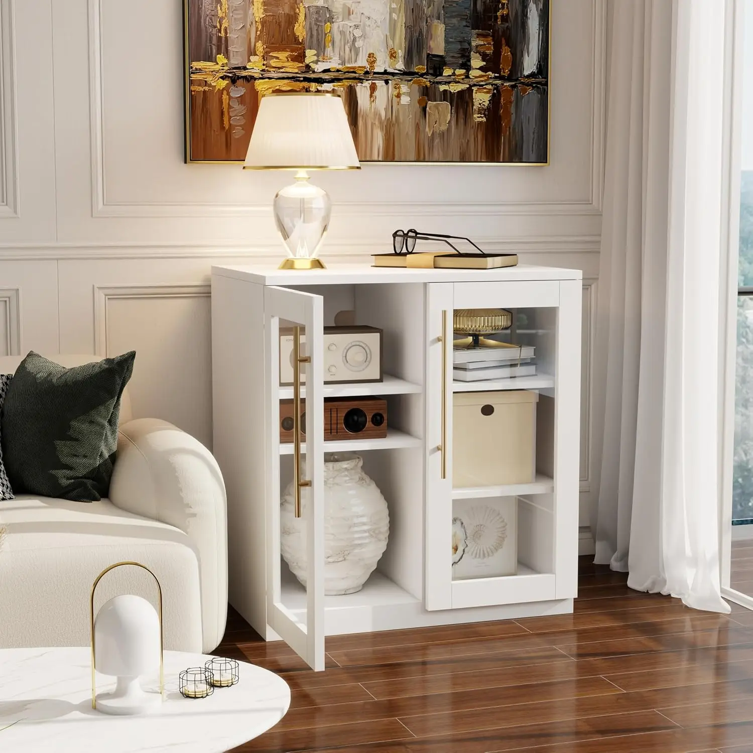 TV Stand Entertainment Center Glass Doors for 32