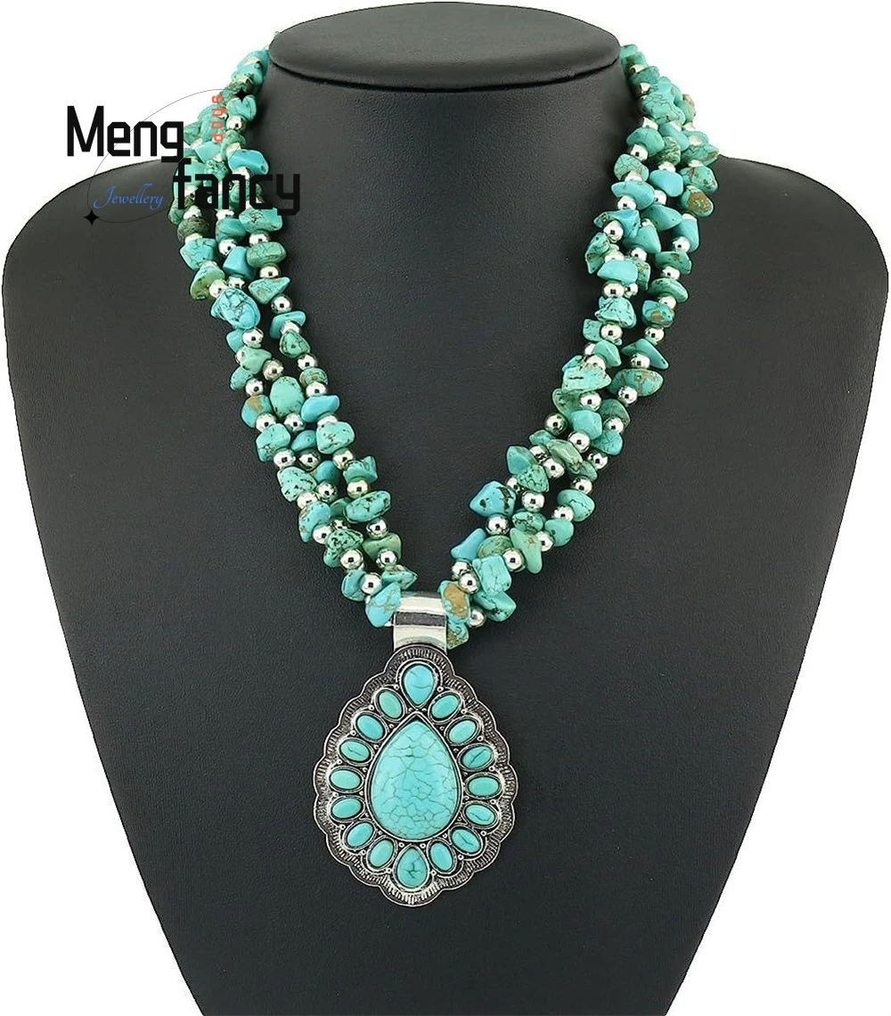 عالية الرجعية الصف الفيروز قلادة الأزياء والمجوهرات الحجر الطبيعي قلادة رائعة أنيقة شعبية الفاخرة الجودة الأكثر مبيعا