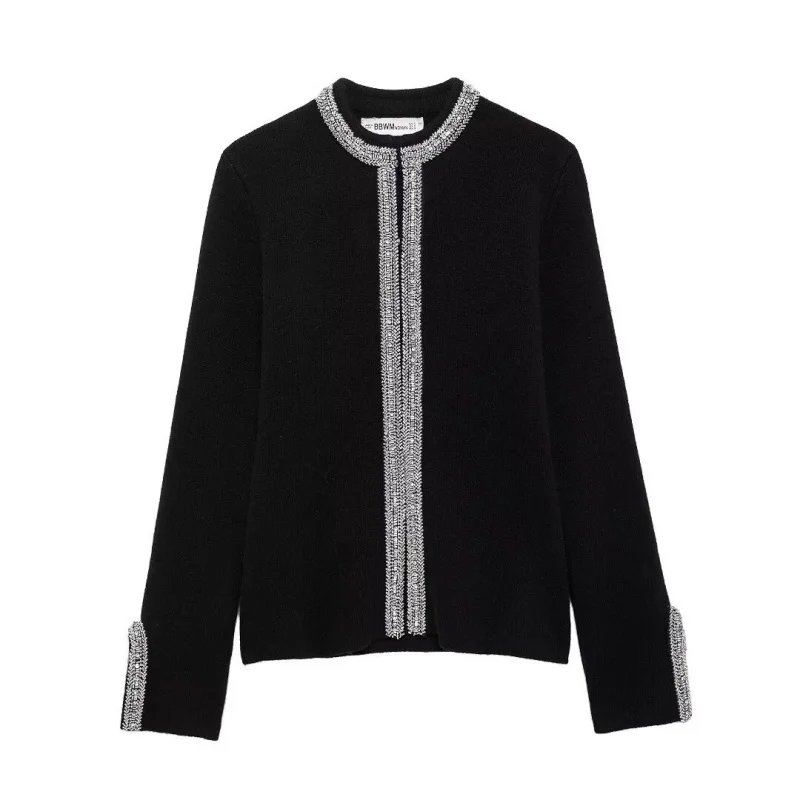 TRAF Women's  Sweaters Fall-Winter 2024 New Wool Beaded  Jacket  Elegant and  chic women's  knitwear