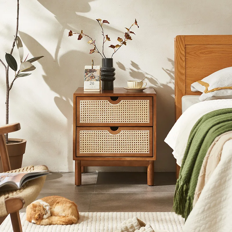 

Solid wood bedside tables simple modern sofa sideboards Nordic storage cabinets bedside rattan bedside tables for bedrooms
