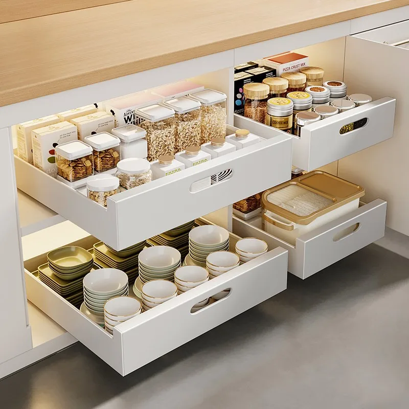 

Kitchen Pull-out Drawer Dish Rack Kitchen Storage Sliding Bowls Dishes Drainer Storage Rack Sink Cabinet Tableware Organizer