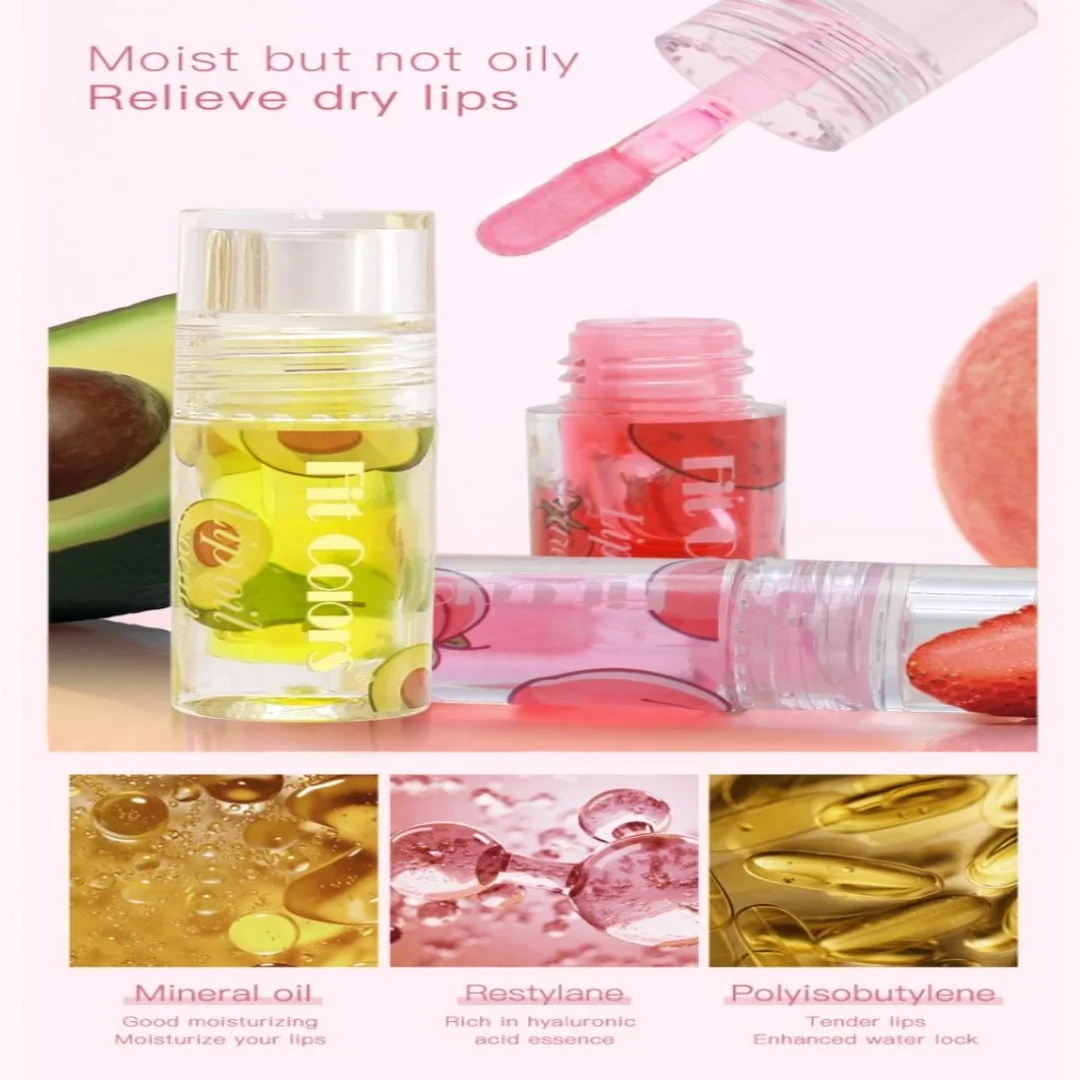 زيت الشفاه الفاكهة مرطب طويل الأمد ترطيب تتلاشى خطوط الشفاه شفافة مائي الشفاه الصقيل حمض الهيالورونيك مرآة ملمع الشفاه