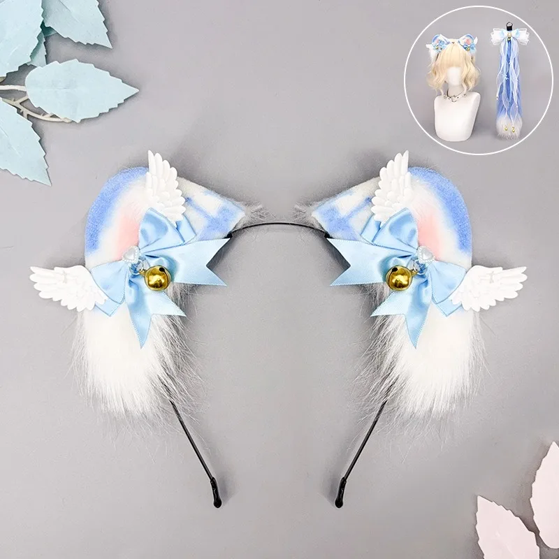 Vos Kat Oren Hoofddeksels Pluizige bel strik Dierlijke Oren Hoofdband Oren Haar Hoepel en Staart Set voor Halloween Party Cosplay Meubi
