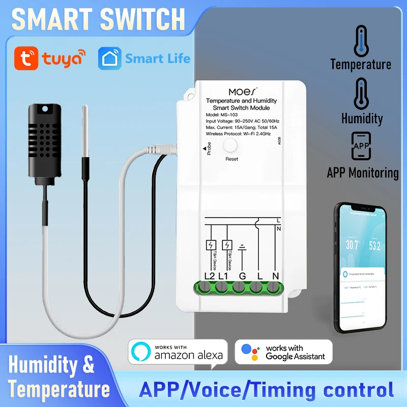 

Переключатель контроля температуры и влажности Tuya WiFi, система автоматизации умного дома, приложение/голосовое управление, работа с Alexa/Google Home