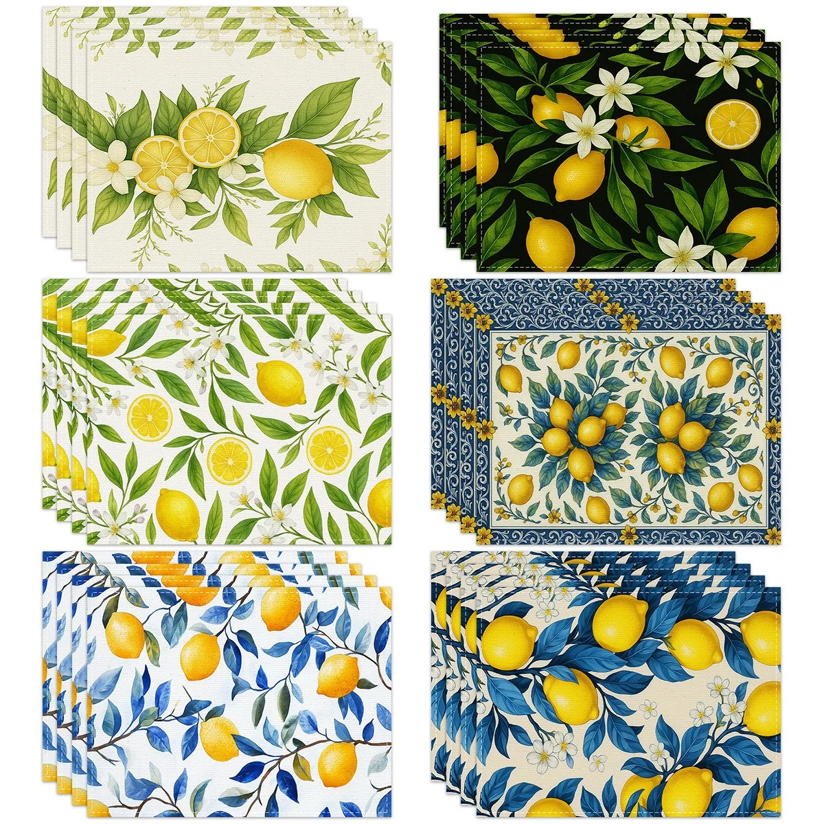 1-Piece Lemon Pattern Linen Placemat, Summer Fresh, Party & Family Gathering Dining Table Decor