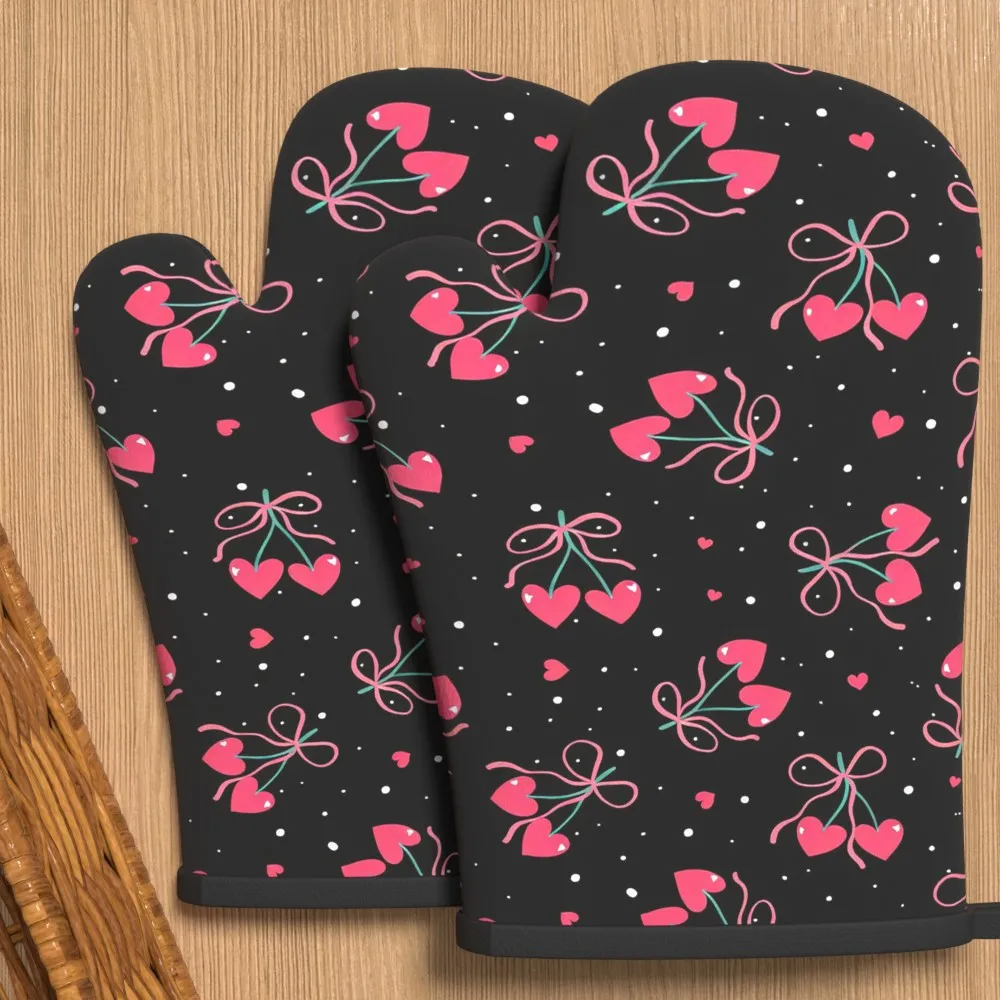 Oven Mitts Featuring Valentine Heart Designs, Measuring 10.6 by 6.7 Inches, Perfect for Kitchen Decor During Holidays, Cooking
