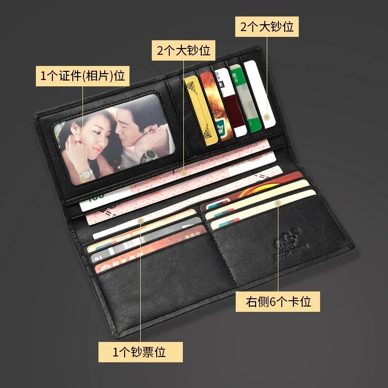 BISON DENIM Genuine Leather Long Wallet Men Business Slim Wallet Cow Leather Wallet Clutch Bag Male Card ID Money Purse