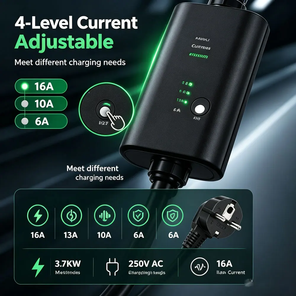 EVMBO Portable Type2 EV Charger Cable 3.7KW IEC62196-2 EVSE Charging Wallbox Car Charger for Electric Vehicle Mode 2
