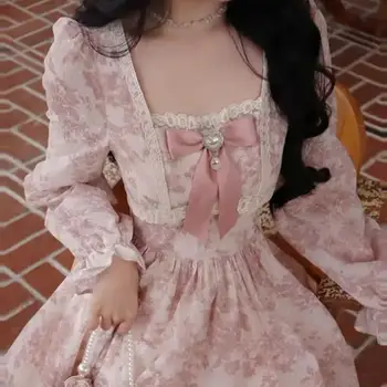 Söt och fin långärmad klänning i fransk stil, damer med fyrvägsstretchigt innertyg, höstens nya klänning i sagosystem 10 best sales Knit maxi - №8