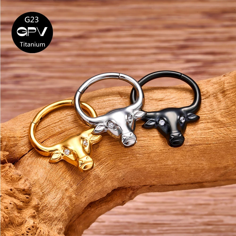 ASTM G23 Titanium Sculpture Bull Head ZC Nose Septal Ring Punk Men's and Women's Perforated Jewelry Nose Ring Earrings