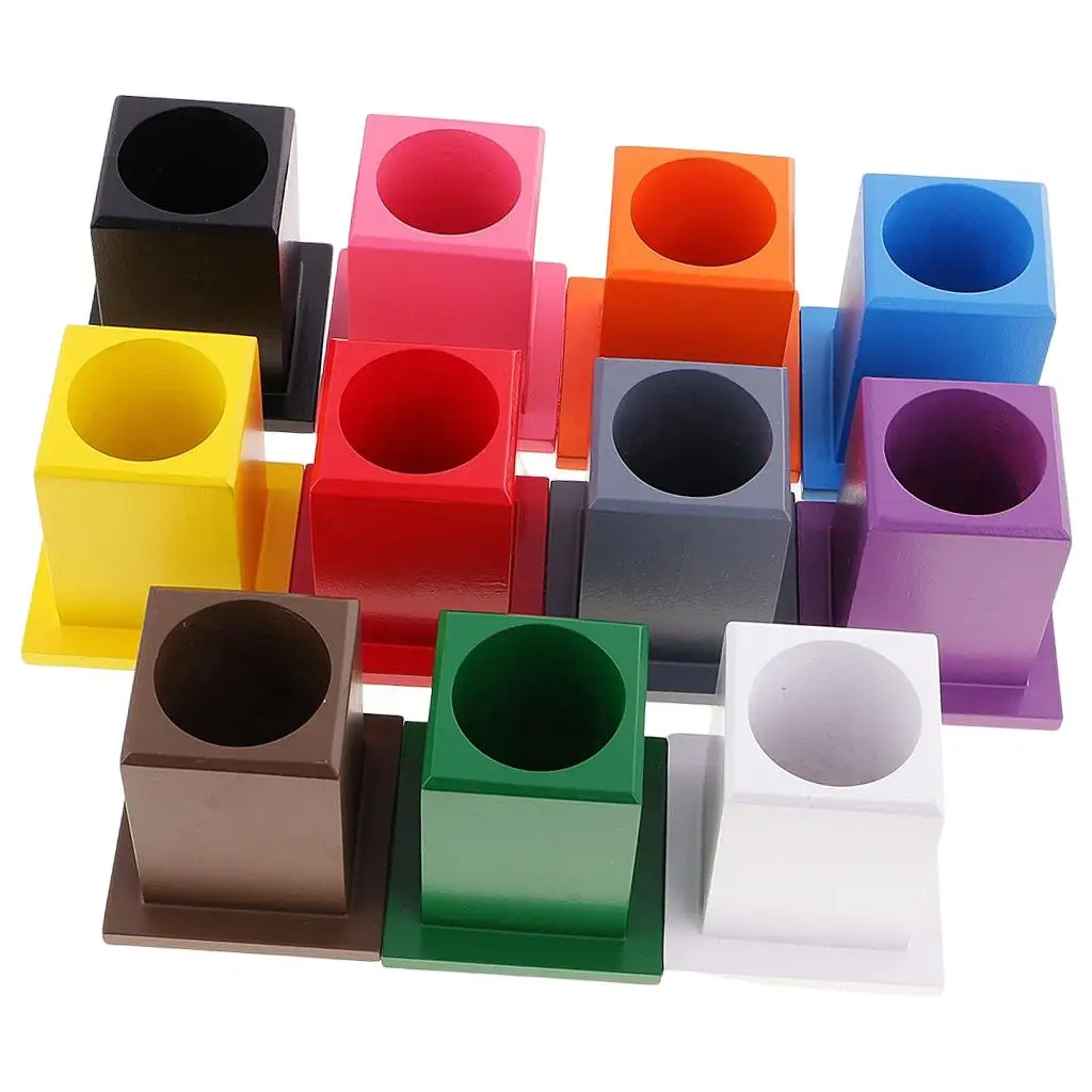 Children Montessori Material Beechwood 1 Colored Pen Container Holder