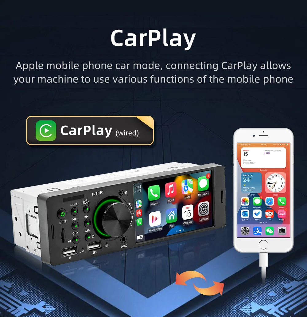 BQCC 1 Din4.1 بوصة تعمل باللمس راديو السيارة السلكية أندرويد السيارات carplay بلوتوث FM USB Mirrorlink 7 أضواء ملونة ستيريو السيارة
