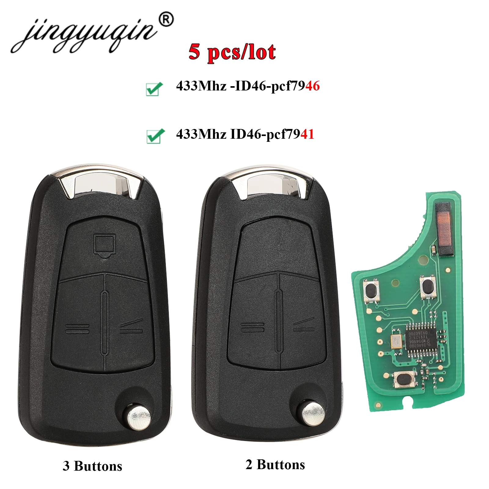 jingyuqin 5pcs Car Remote PCF7941/7946 Key for Opel/Vauxhall Astra H 2004-2009 Zafira B 2005-2013 PCF7946 For Vectra C 2002-2008