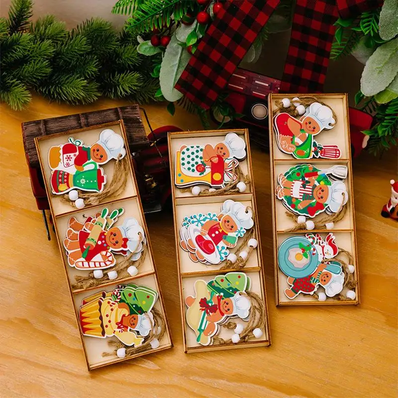 Gingerbread Man Christmas Ornaments 36X Wood Gingerbread Man Doll Christmas Decor Pendants Vivid Style Decorative Christmas