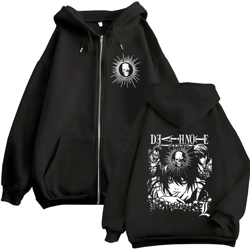Anime Death Note Ryuk Yagami Light L·Lawliet Reißverschluss-Hoodies für Männer und Frauen, modische, lässige Kapuzen-Sweatshirts mit Reißverschluss, Jacken
