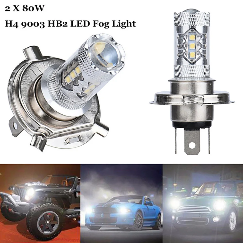 

2PCS H4 LED Fog Light Bulbs 80W White 9003 HB2 Light Bulb 12V LED Headlight Hi/Low Beam Driving Fog Lights Car Accessories