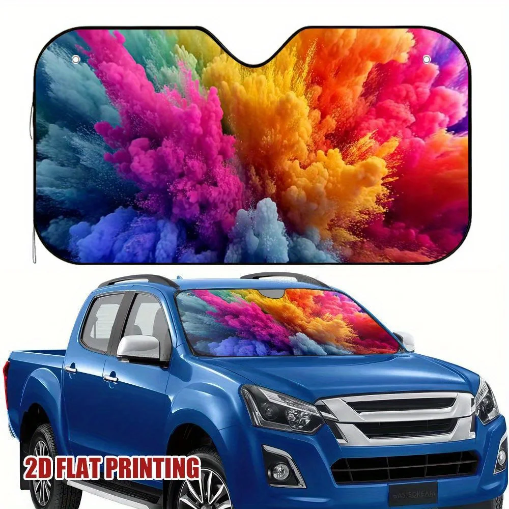 

1pc Rainbow Car Windshield Sunshade with 2D Flat Printing Color Splash Design Polyester Heat-Reducing Reflective Cover