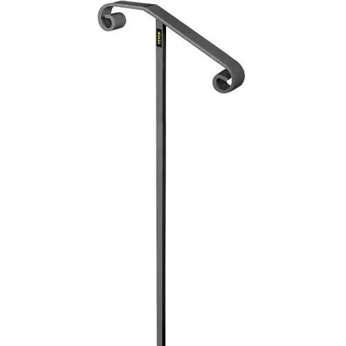 Gray Wrought Iron Single Post Handrail - Step Grab Support for 1 or 2 Steps, Ground-Mounted Railing