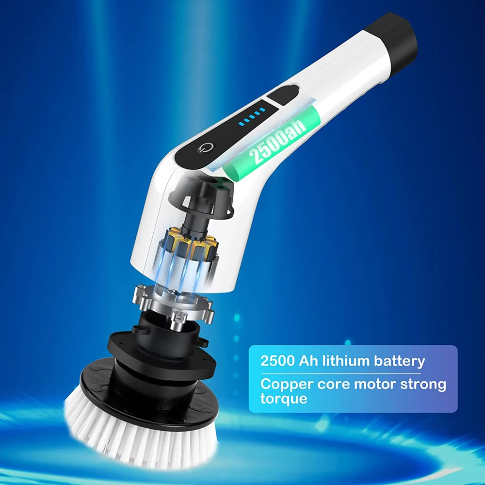 Rechargeable Electric Spin Scrubber High-Speed Cleaning Brush with 7 Replacement Brush Heads and Extension Handle Cleaning Tools