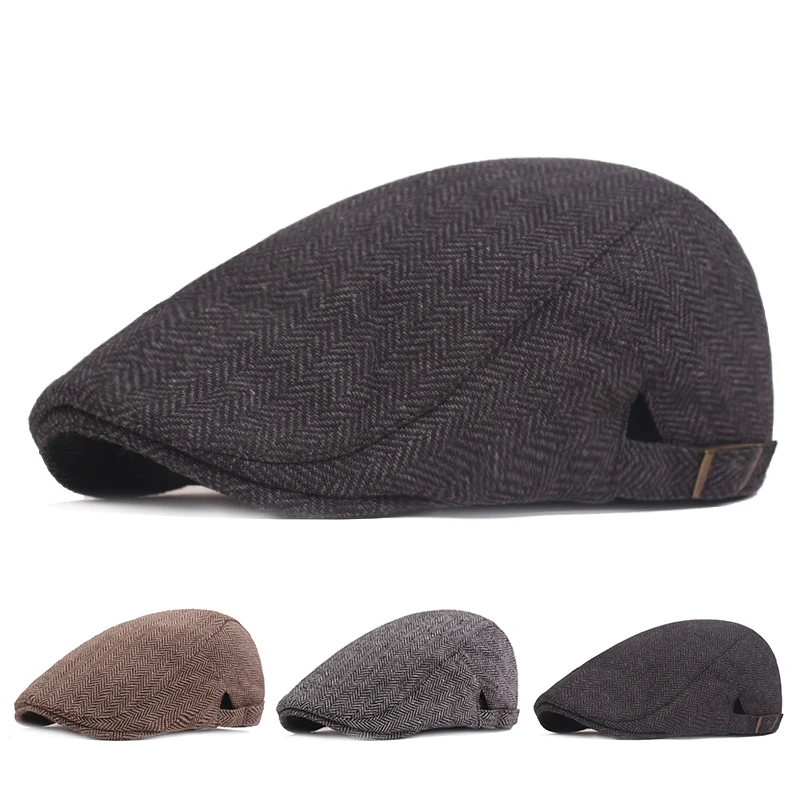 Men Retro Herringbone Grid Newsboy Caps British Painters Hats Spring and Summer Adjustable Flat Cap Hip Hop Berets