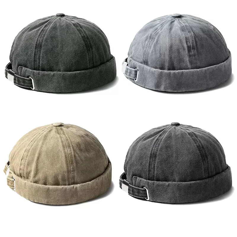 Brimless Docker Cap Washed Style Boy Girls Student Skullcap Hats Men Cotton Beanie Docker Brimless Hat Rolled Cuff Harbour Hats