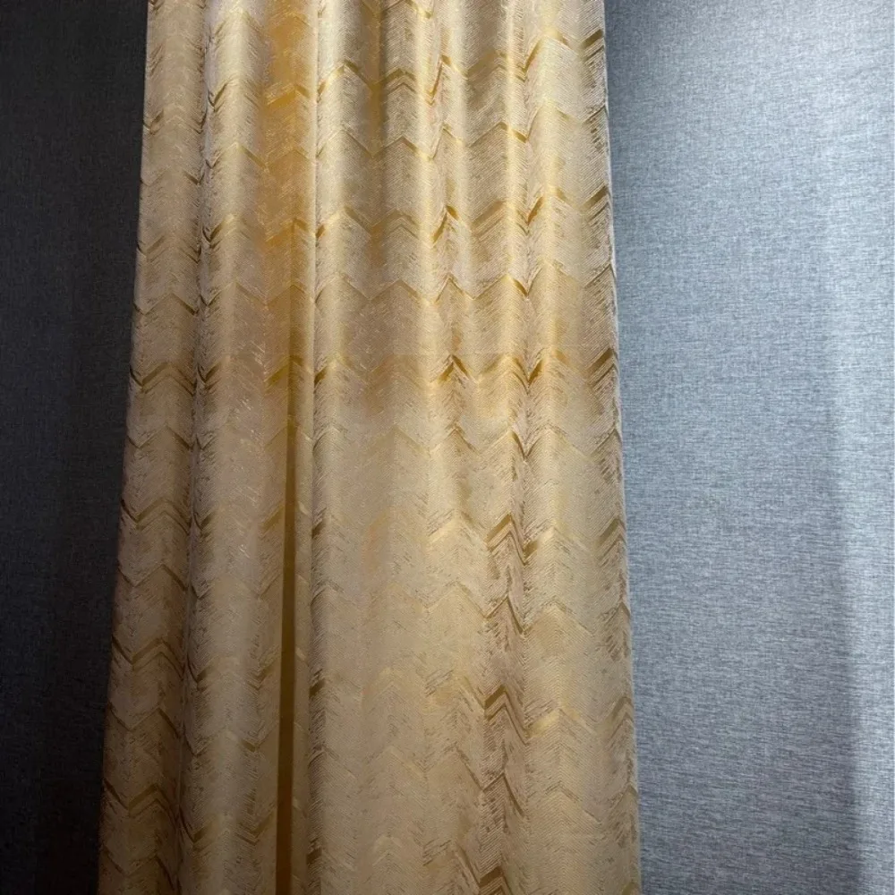 Curtains for Living Room Dining Bedroom Luxury Champagne Gold Water Ripple Jacquard Custom High Shading windows