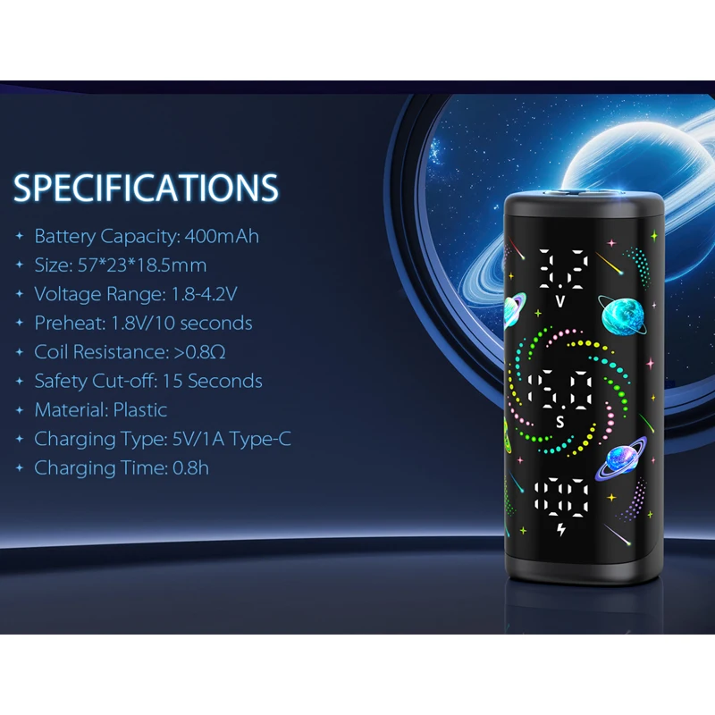 Original Yocan Kodo Star Box Mod 400mAh Preheat Battery Vape Pen 510 Thread Cart 1.8V-4.2V OLED Screen Electronic Cigarette