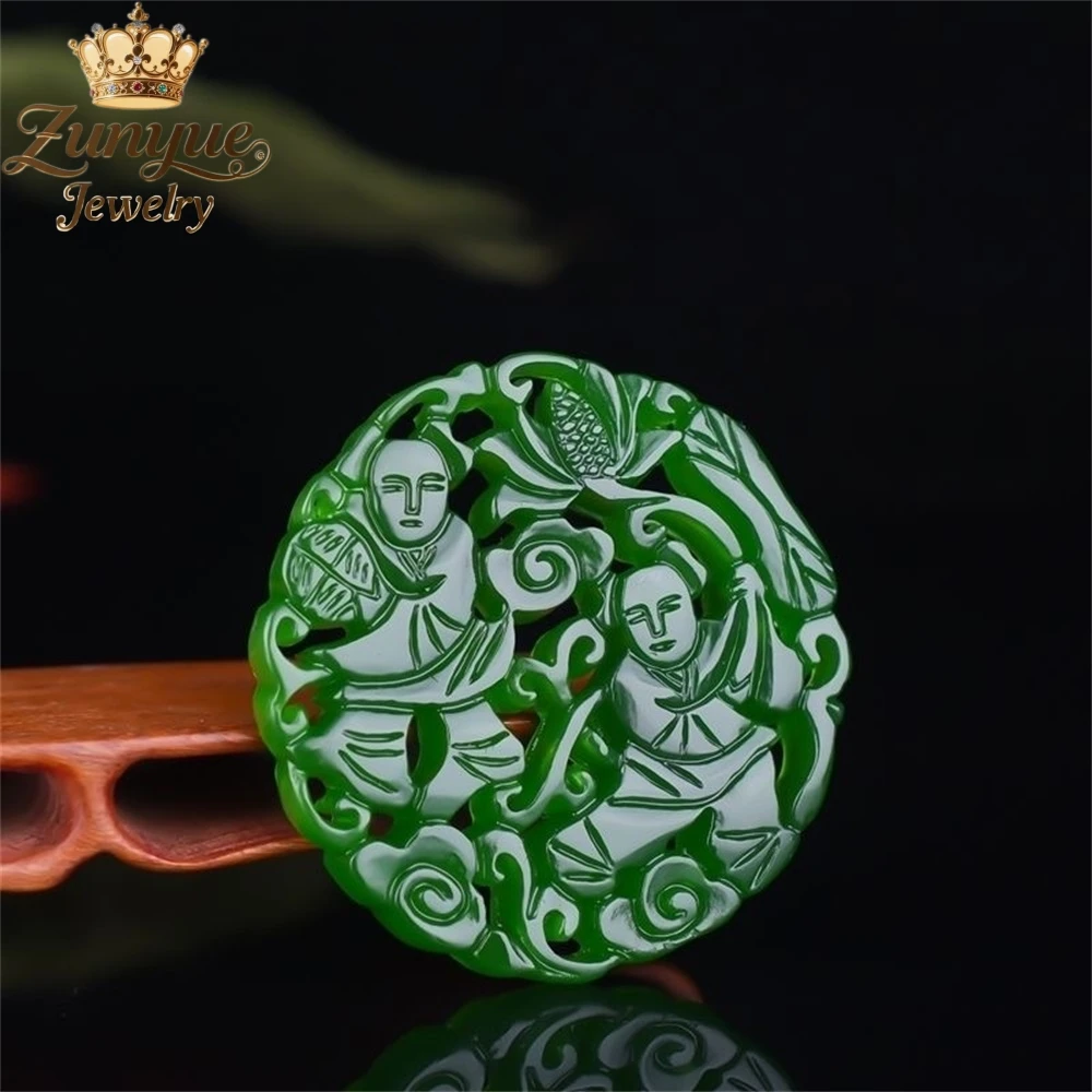 

Natural Jade Double - Sided Hollowed - Out Jade Pendant Luxury Quality Jewelry Fashion Jewelry Exquisite Elegant Charms Popular