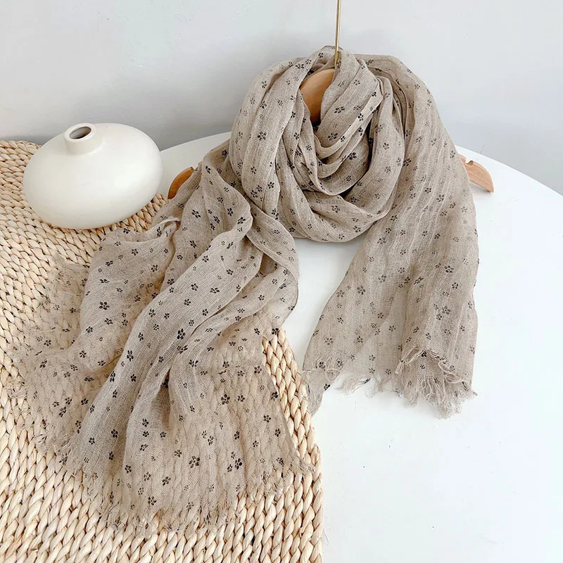 Spring and summer 100% linen polka dot lightweight breathable sunscreen scarf shawl