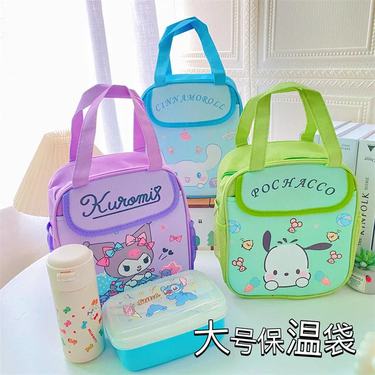 Lovely Sanrio Cinnamoroll Pochacco Lunch Bag Anime My Melody Kitty Kuromi Travel Thermal Breakfast Box Kid Tote Food Bag Gift