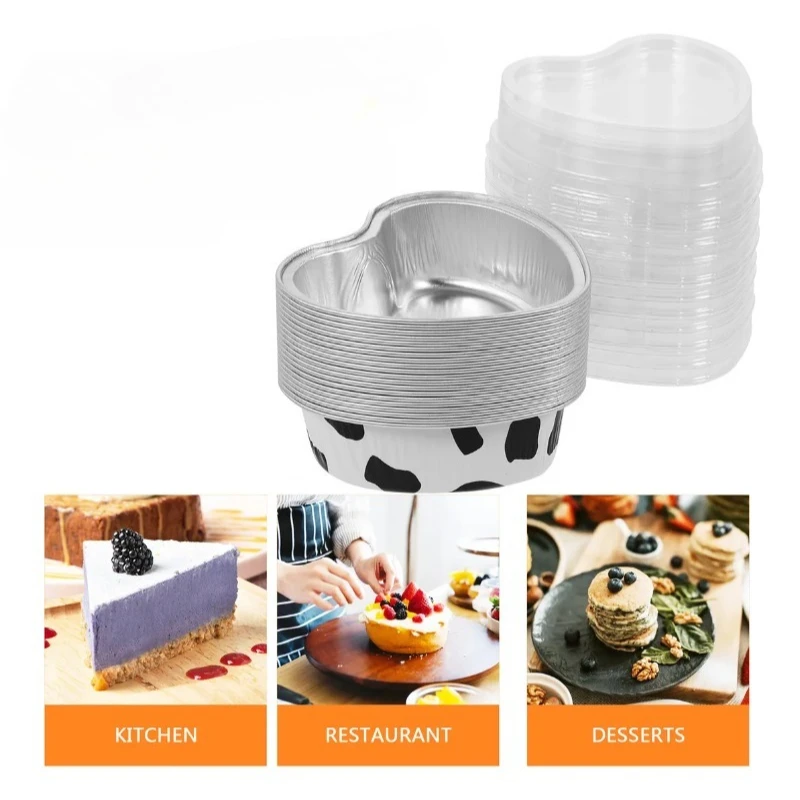 Mini tazas desechables para hornear, taza para pastel de papel de aluminio, molde para magdalenas en forma de corazón con tapa, uso para el día de la madre, boda y cumpleaños