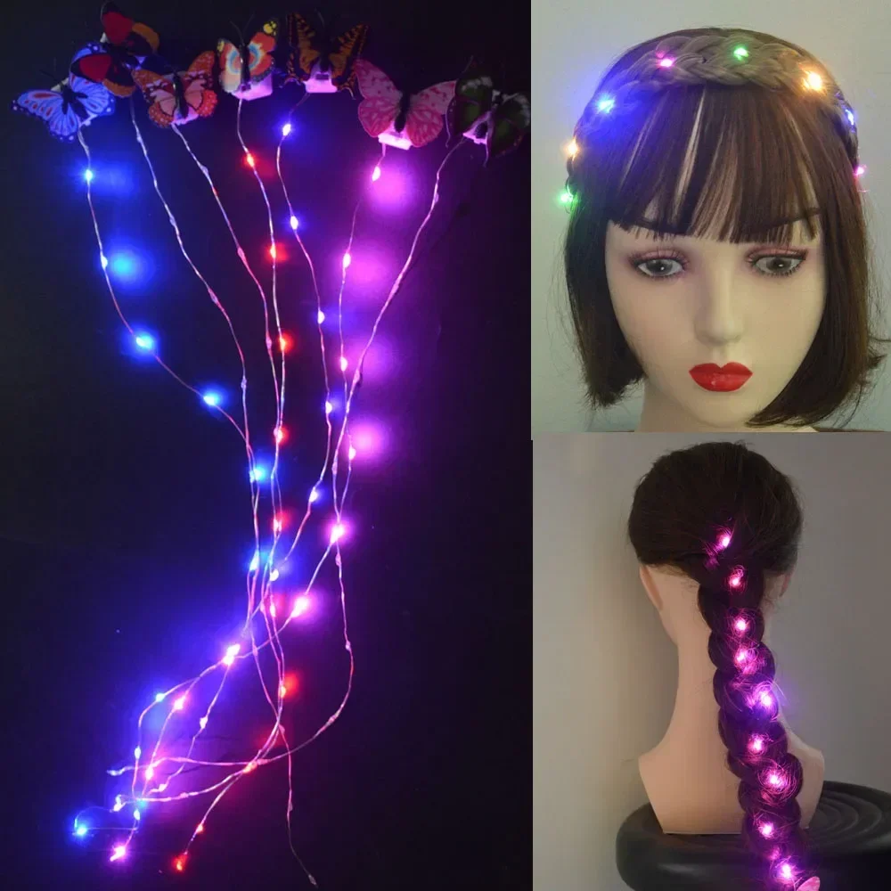 Corda de luzes led piscantes para trança e estilo, prendedor de cabelo divertido, conjunto de presente diy para meninas, chapéu, festa de aniversário
