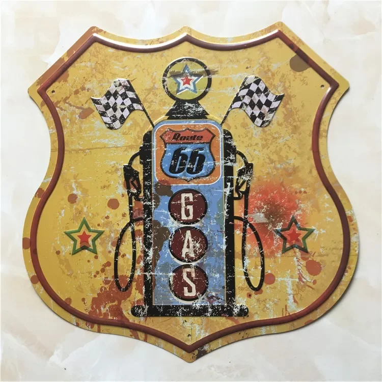 Route 66 Shield Shape Vintage Metal Signs Signboard For Gas Station Garage Retro Plaque Decorative Painting Plate 30.5*30CM