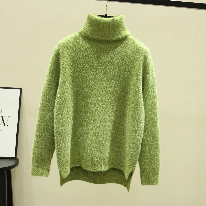 

Solid Color Turtleneck Sweater for Women Autumn Winter Soft Long Sleeve Knitting Sweater Woman Irregular Hem Warm Jumpers Female
