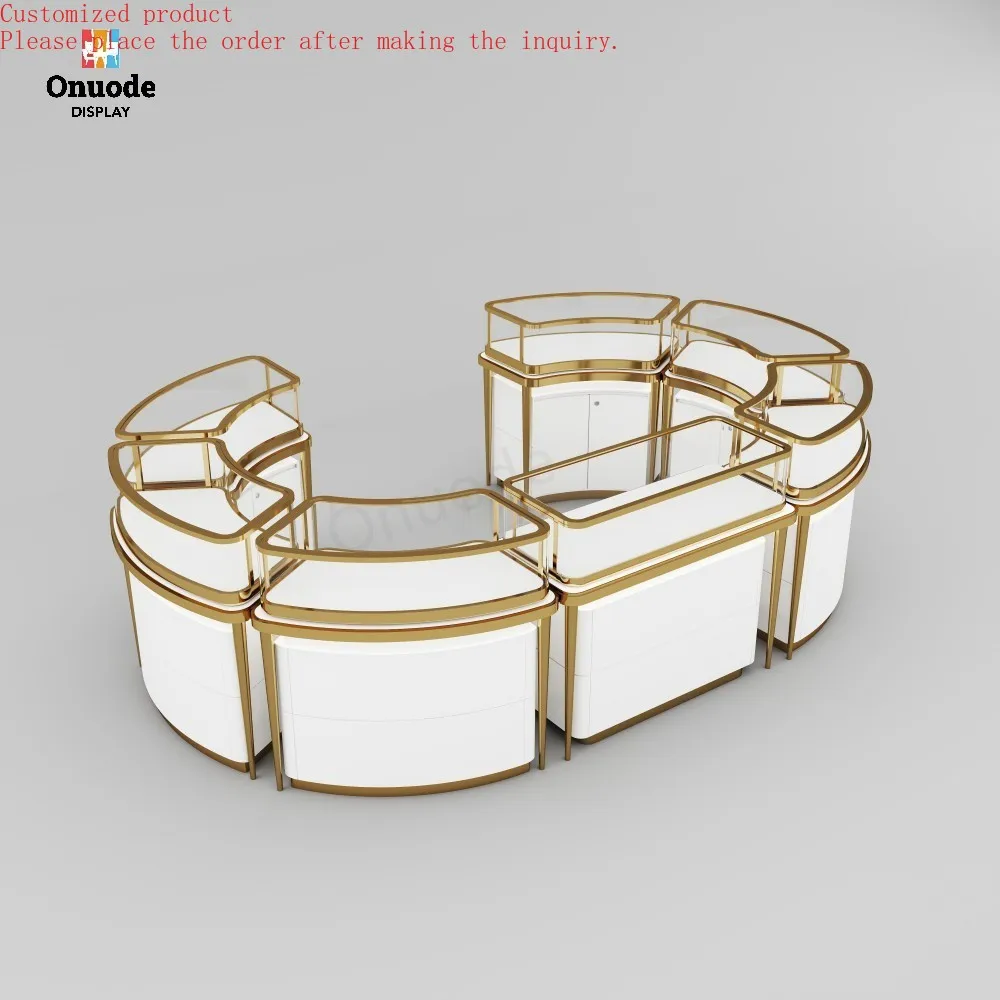 

Custom.Custom Luxury Wooden Jewelry Display Showcase with LED Light Elegant Cabinet for Jewellery Shop Furniture