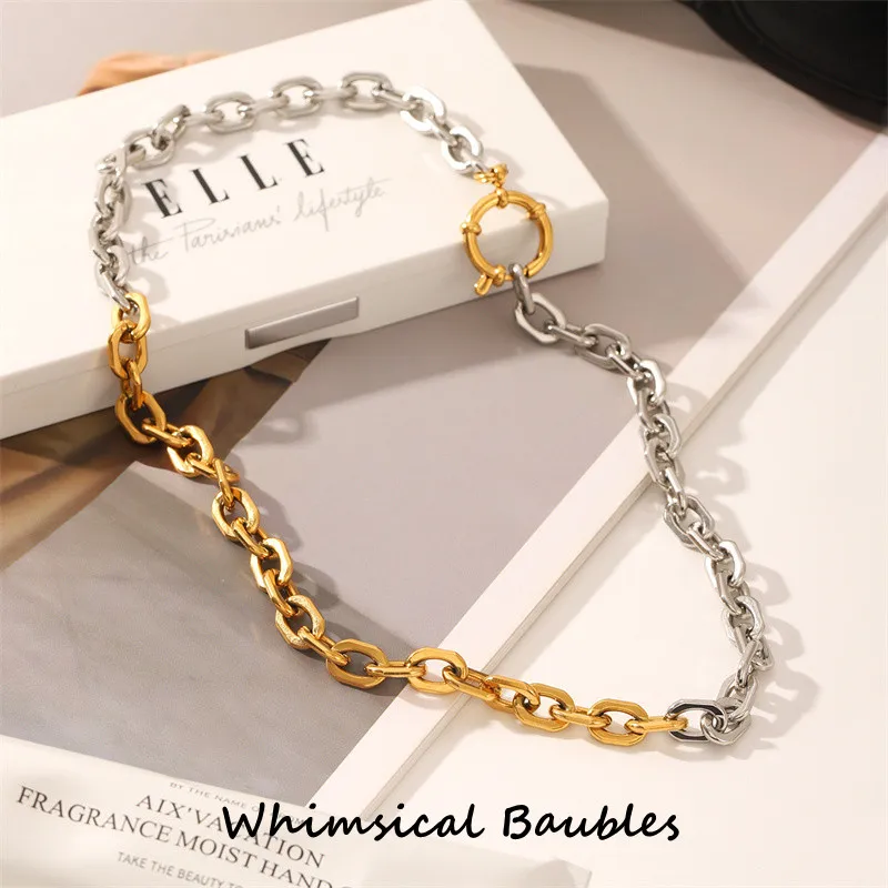 

Round Luxury 18K Stainless Steel Two Color Splicing Necklace Anti-allergic Waterproof Fashion Luxury Jewelry