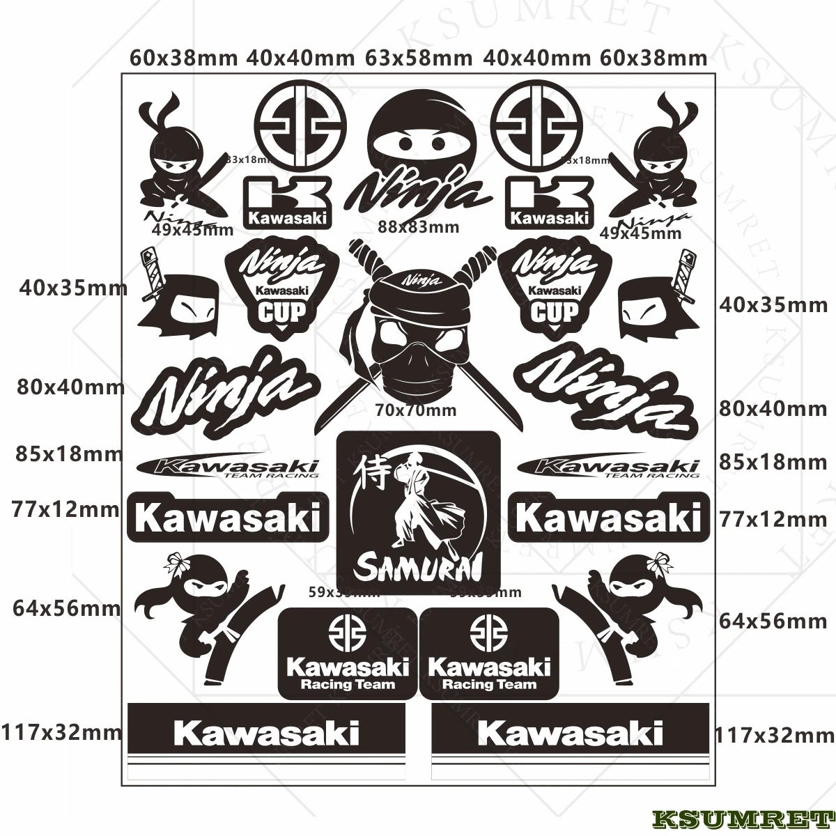 For Kawasaki Motorcycle Decoration Stickers Reflective Waterproof Helmet Racing Decals Ninja Accessories Sponsor Stickers