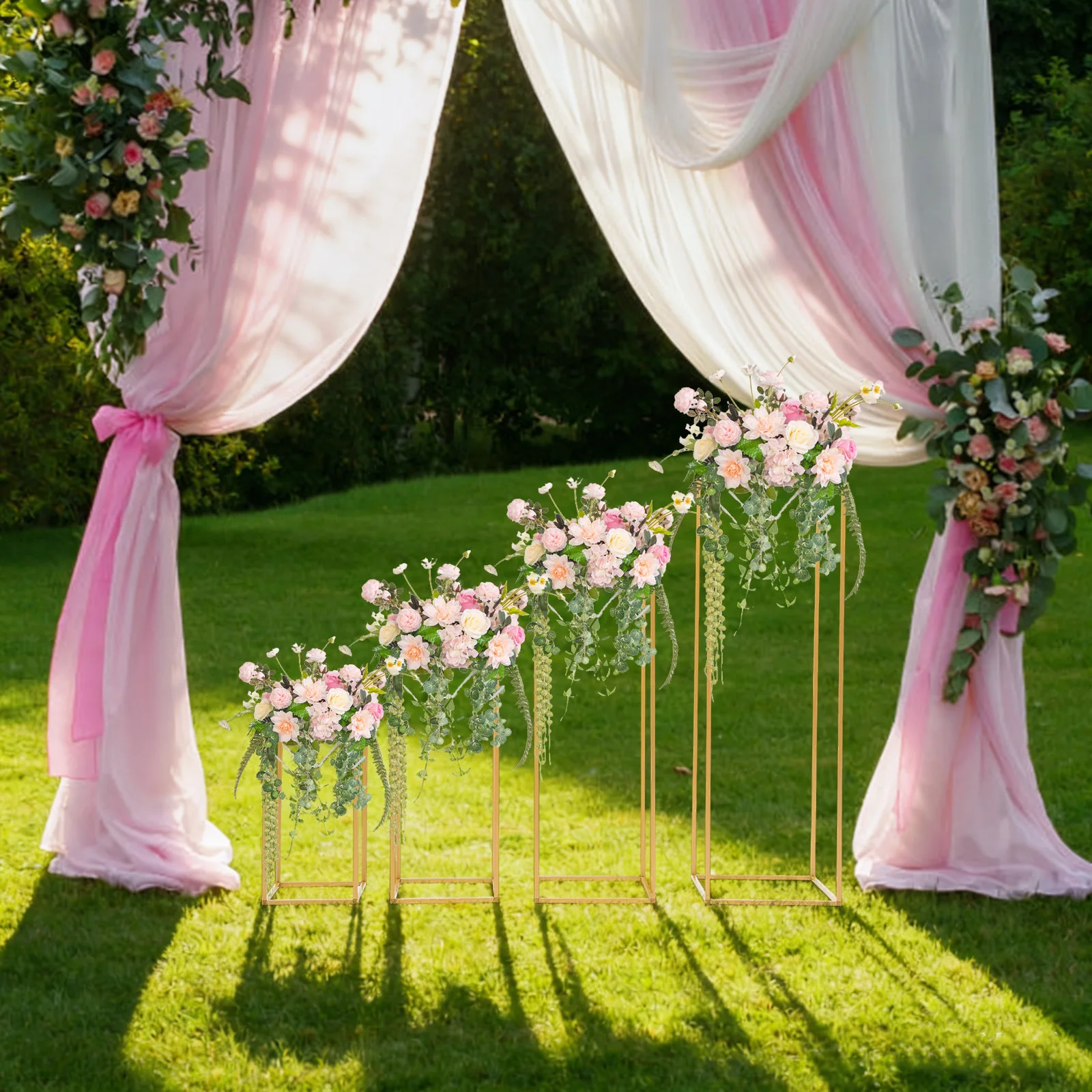 

4Pcs Gold Metal Pillar Display Stands, 40/60/80/100cm Height Flower & Balloon Holders, Elegant Column Vase for Wedding, Birthday and Party Centerpiece Decor