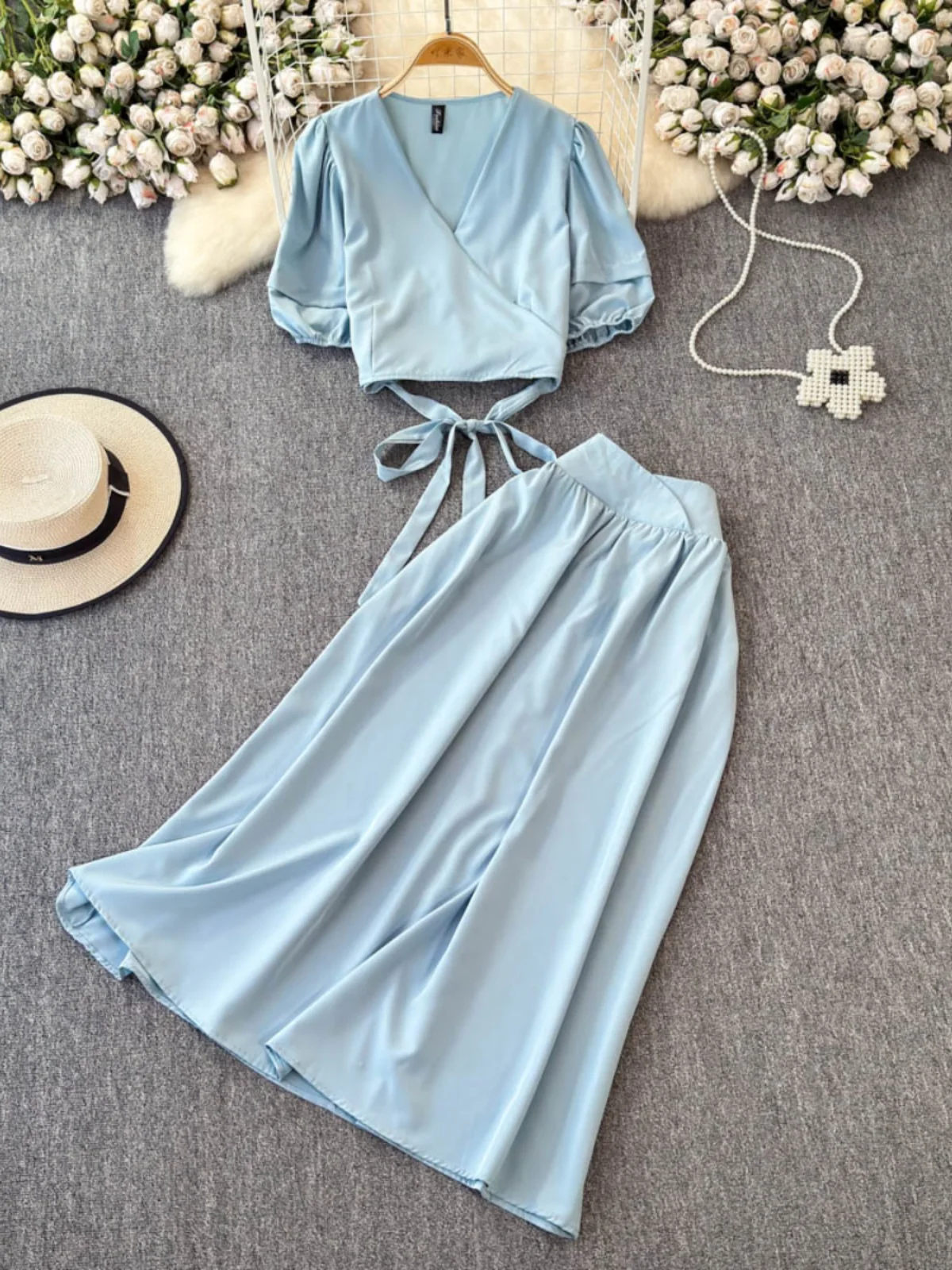 

2025 Summer Cross Cropped Tops+long Skirt Women's Long Dress 2 Pieces Set Suit Y2k Streetwear