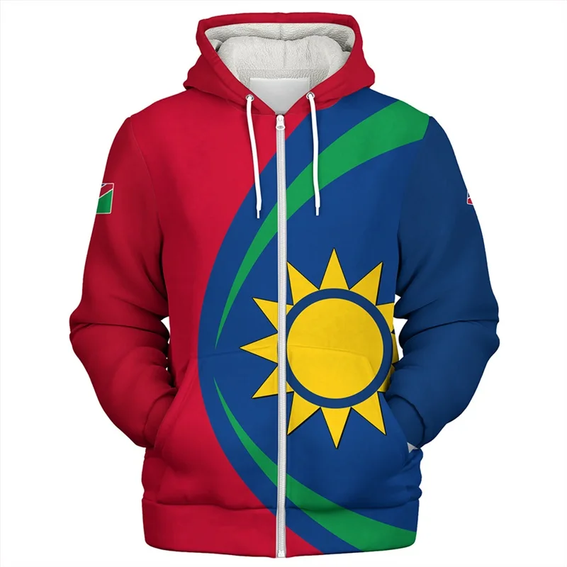 Africa Country Namibia Flag Graphic Sweatshirts For Men Casual New In Zip Up Hoodies Clothes Mens National Emblem Tracksuit